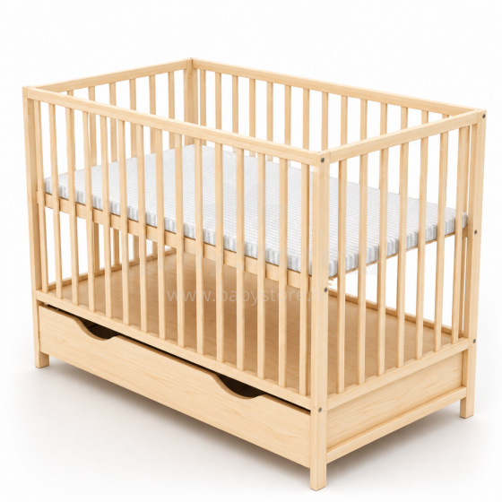 Elf Bed Сlassic Drawer Art.298085 Natural  Wooden baby crib with a storage drawer (120x60 cm)