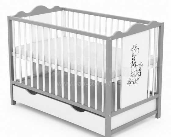 Elf Bed Petal II Drawer Art.298144 White/Grey Детская деревянная кроватка с выдвижным ящиком 120x60см