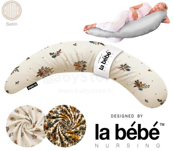 La Bebe™ Moon Satin Art.55502 Classic Rose Large Maternity & Nursing Pillow with Premium Polyester Ball Fiber Filling (Extra Soft, Silent & Resilient Fill) 36×195 cm