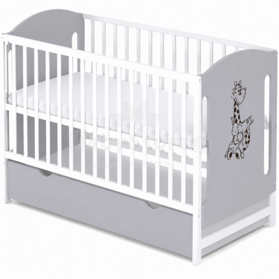 Elf Bed Meadow Drawer Art.298163 White/Grey Детская деревянная кроватка с выдвижным ящиком 120x60см