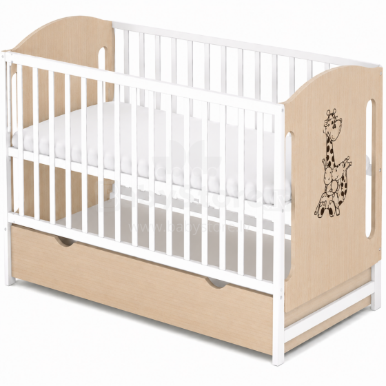 Elf Bed Meadow Drawer Art.298164 White/Natural Wooden baby crib with a storage drawer (120x60 cm)