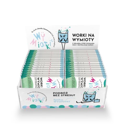 Vomit Bags with Absorbent Pad, 6 pcs. – Display Box of 30 Packs, Wymiotki