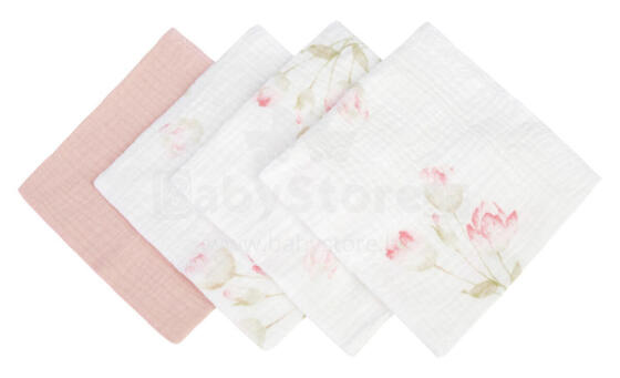 DROP DIAPER CRUSHED MUSLIN 30x35 PACK OF 4 FLOWERS PINK