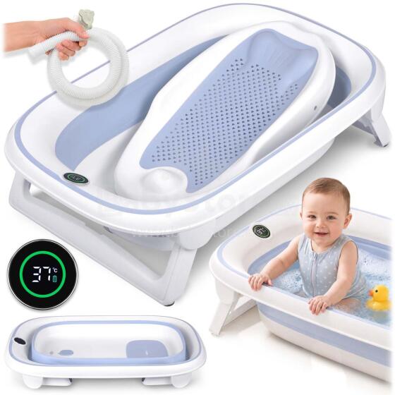 Foldable bathtub for children, infants with thermometer and Nukido NK-279 insert white-blue