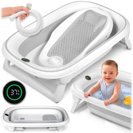 Foldable bathtub for children, infants with thermometer and Nukido NK-279 insert white-gray