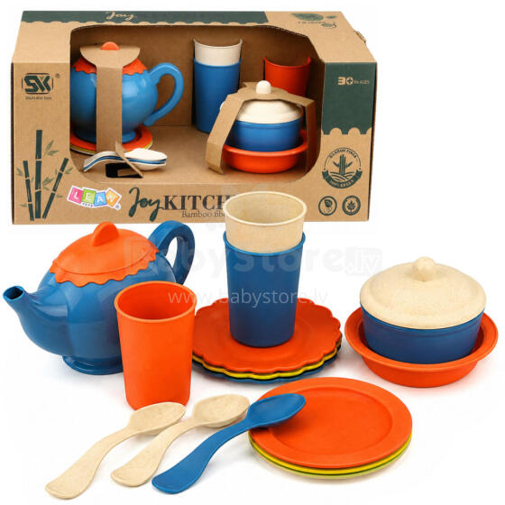 Children's Bamboo Fiber Tableware Set, Blue and Orange, 15 pcs.