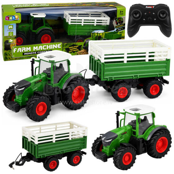Remote Controlled RC Agricultural Tractor with Tipper Trailer and Lights 1:24