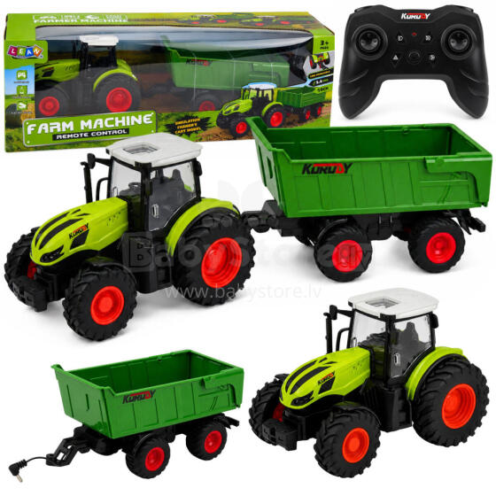 Tālvadības RC lauksaimniecības traktors ar izkraušanas piekabi un gaismām 1:24