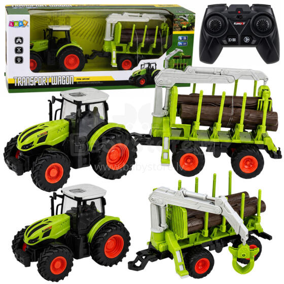 RC Tālvadības Traktors ar Meža Piekabi un Koksnes Satvērēju 1:24