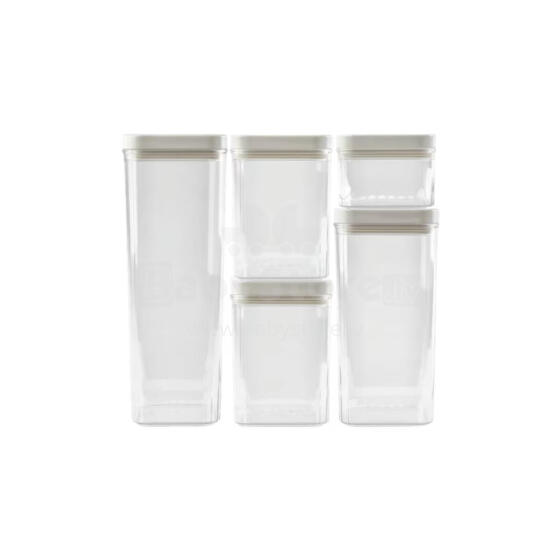 Sausās pārtikas uzglabāšanas trauku komplekts 0,5L+2x1,2L+1,8L+2,4L Kara caurspīdīgs/balts