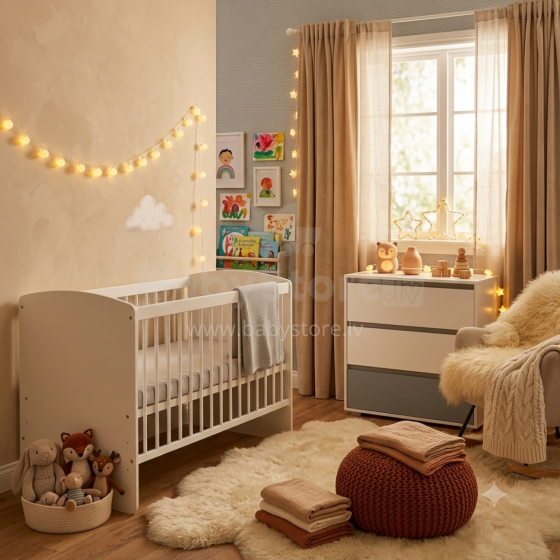Klups Dalia Karol LUX Set Art.DK299155 Детская деревянная кроватка 120x60см без ящика+ кокосовый матрас 120x60x8см+комод