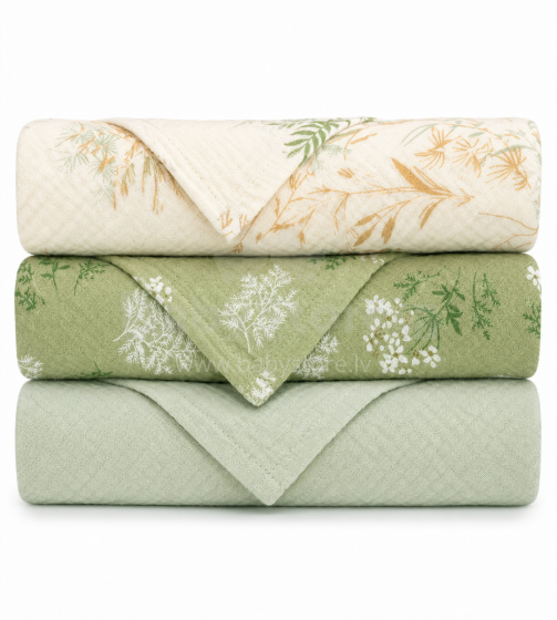 Yukkidds Muslin Cloths Art.299917 Green Leaf   High-quality bamboo muslin swaddle, 3 pcs (60x60 cm)