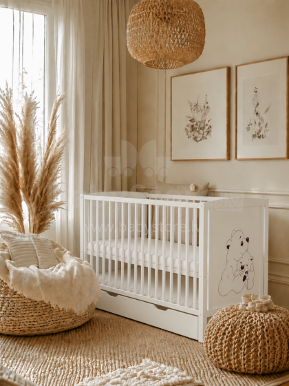 Elf Bed Bloom Drawer Art.300023 Bear White Bērnu koka gulta ar atvilktni 120x60cm