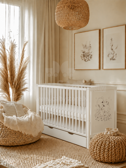 Elf Bed Bloom Drawer Art.300024 Bear White Bērnu koka gulta ar atvilktni 120x60cm