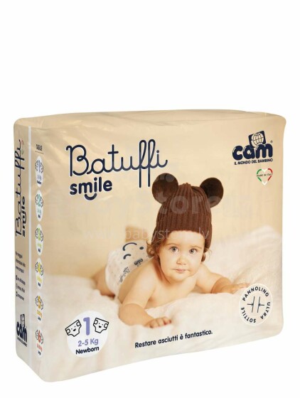 Cam Batuffi Newborn Art. V445 Экологические подгузники 1 размер от 2-5 кг,22 шт.