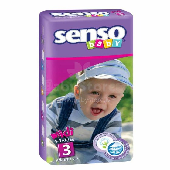 Senso Baby Midi B3 Art.49414 Подгузники для детей 3 размер,4-9кг,44 шт.