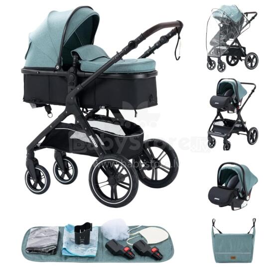 Kids Buggy 3 in 1 Art.X1 Green Bērnu ratini 3 vienā
