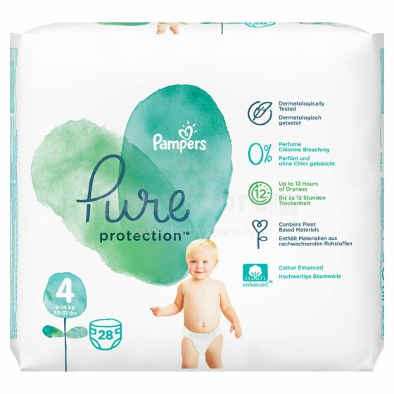 Pampers Pure Protection Art.P04H018 Подгузники S4 размер,9-14кг,28шт.