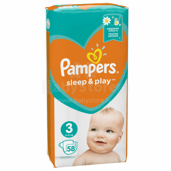 Pampers Sleep Play  Art.P04G674  Подгузники  S3 размер,6-10 кг,58 шт.