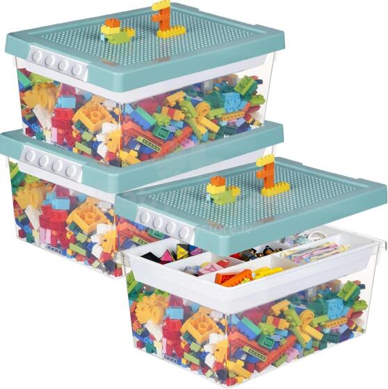 Storage Box for Lego Bricks Art.61632 Radoša uzglabāšanas kaste ar integrētu pamatplāksni,3 gab