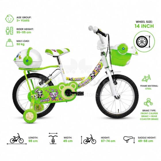 Esperia Kids Bike Panda White/Green 14' Art.9770  Bērnu divritenis (velosipēds) ar piepūšamiem riteņiem un tērauda rāmi