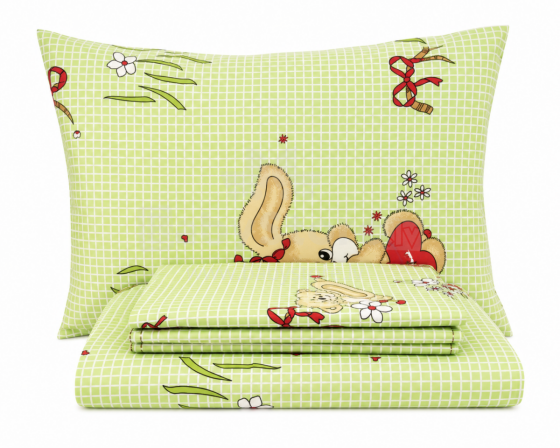 UR Kids Bedding Art.69383 Rabbit Green Kokvilnas gultas veļas komplekts no 3 daļam