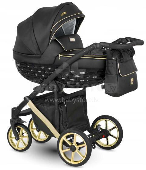 CAMARELO Maggio Art.MG-4. 3in1 Multifunctional Children’s Stroller, Black with Gold Accents