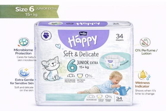HAPPY Junior Extra Art.BB-054-JX34-W02 autiņbiksītes 6 izmērs 15+kg 34gab.