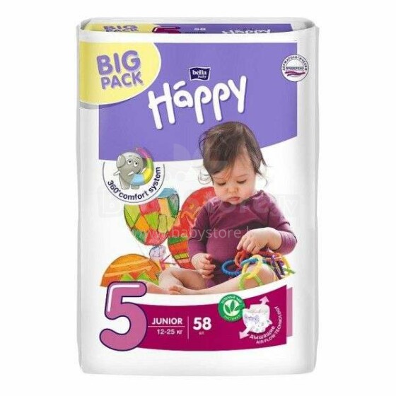 Happy Junior Big Pack Детские подгузники 5 размер от 12-25 кг,58 шт.