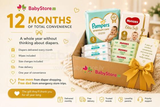 👑 12 Months of Total Convenience Less worries for Mom. Fewer urgent trips to the store for Dad. Every day comfort for the baby.