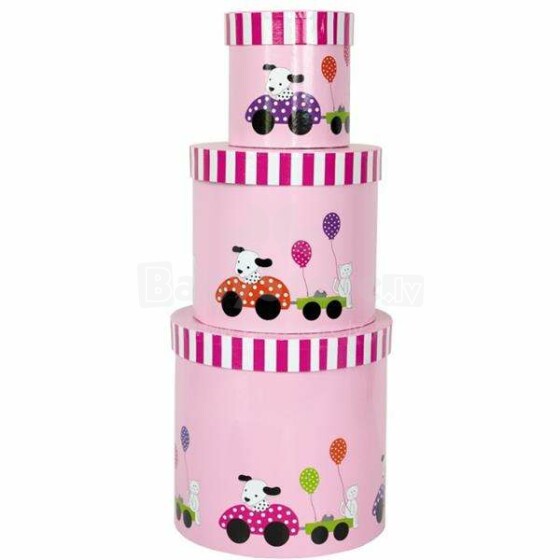JaBaDaBaDo Box Dog Pink Art.A3054  Ümarad kastid mänguasjade hoidmiseks, 3 tk.