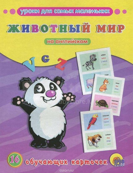 Kids Book Art.99736 Dzīvnieku pasaule angļu valodā. 16 mācību kartes