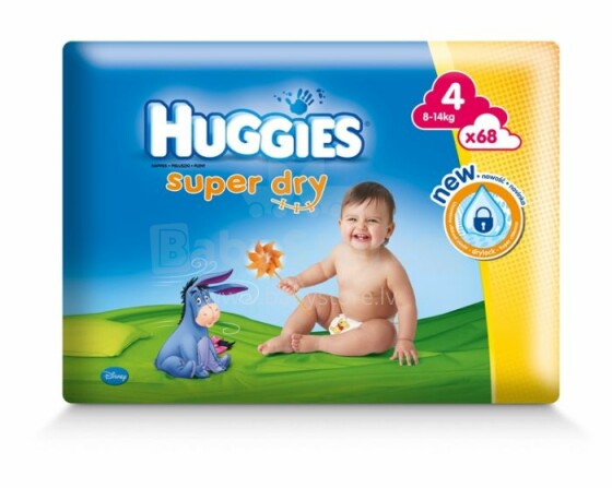 Huggies Super Dry 4+ (8-14 kg.), 68 gab./iepak.