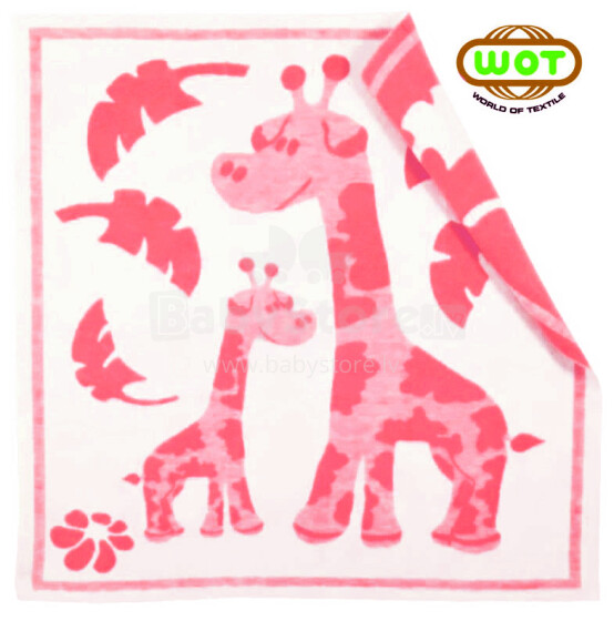 WOT ADXS 004-1025 Rožinė žirafa Aukštos kokybės vaikiška medvilninė antklodė (antklodė) 100x118 cm