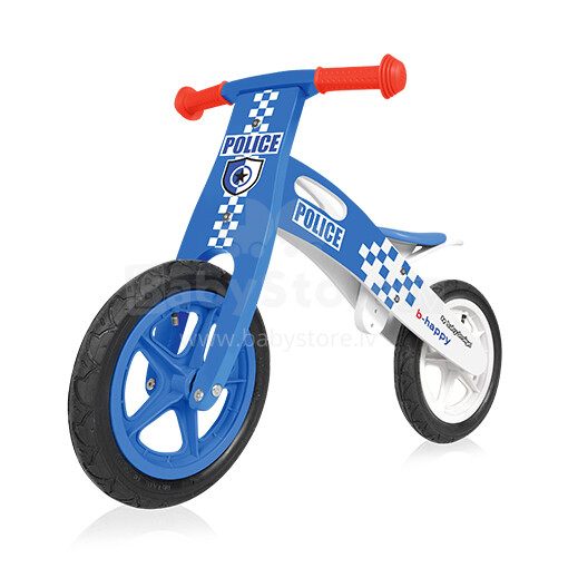 Baby Design B-Happy Police 03 Blue Bērnu skrējritenis ar koka rāmi