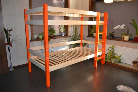„Straubek Art.2PST LIKA“ dviaukštė natūralaus pušies medinė lova vaikams, lakuota 90x200cm