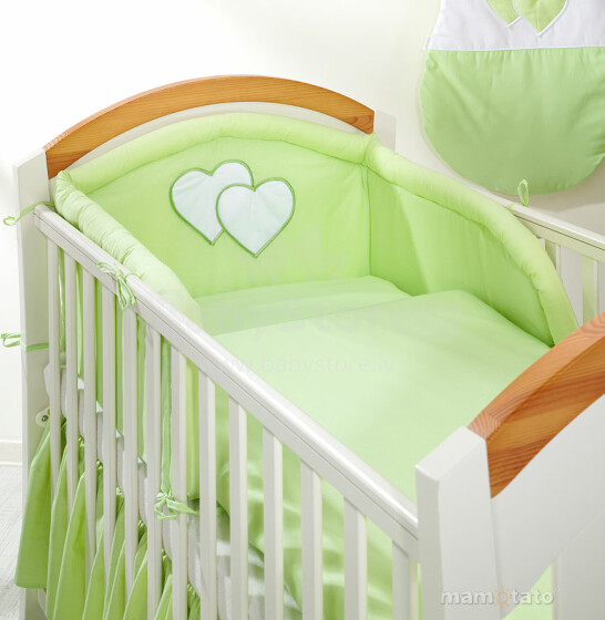 Mamo Tato Heart Col. Green Kokvilnas gultas veļas komplekts no 2 daļam (90x120 cm)