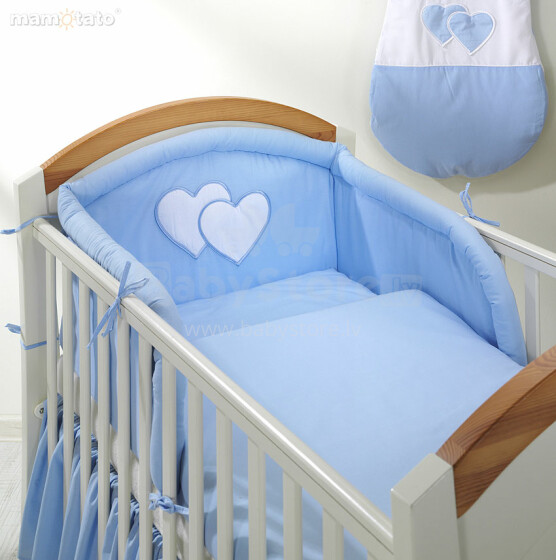 „Mamo Tato“ širdies plk. Mėlynos medvilnės patalynės komplektas iš 6 dalių (60 / 90x120 cm)