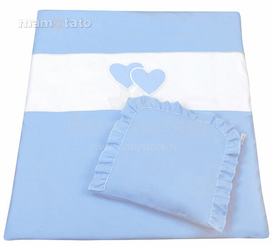 Mamo Tato Heart Col. Blue Комплект постельного белья для коляски из 4 частей