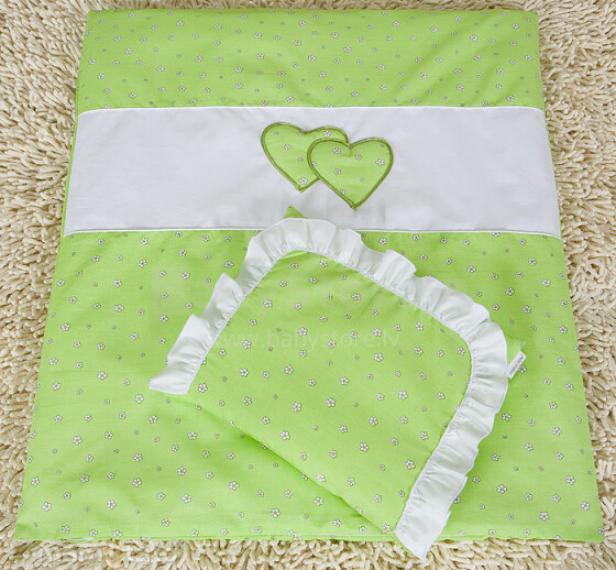 Mamo Tato Heart Col. Green Print Комплект постельного белья для коляски из 4 частей