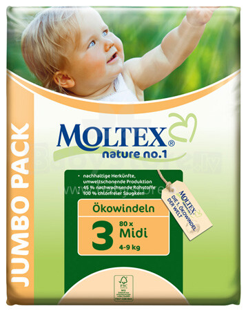 Moltex Öko Nature No.1 Art.76889 Midi 4-9 kg  Uued keskkonna mähkmed Midi 4-9kg (80 tk.)