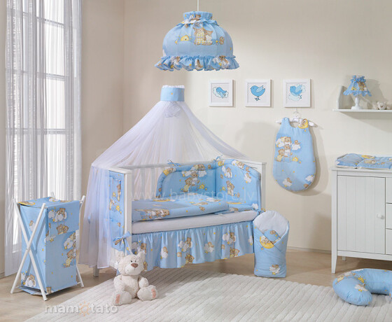 „Mamo Tato Teddy Bears“ plk. Mėlynos medvilnės patalynės komplektas iš dalies (60 / 100x135 cm)