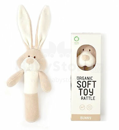 Wooly Organic Bunny Art.00203 Augstākas kvalitātes - Eko kokvilnas grabulis zaķēns, (100% dabisks)