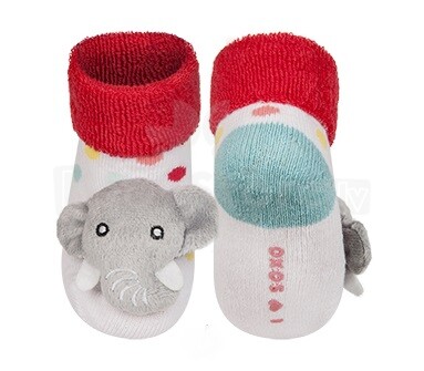 SOXO Baby Art.68698 AntiSlip ABS Носочки фроте для младенцев с 3D игрушкой-погремушкой 0-12