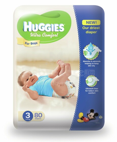 Huggies Ultra Comfort 3 Art.41543598 Autiņbiksītes zēniem  (5-9kg) 80gab.