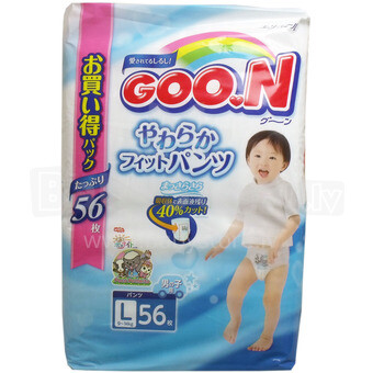 Goo.N (Гун)Трусики L 56 шт. для новорожденных - экологические трусики для девочек (от 9 до 14 кг)