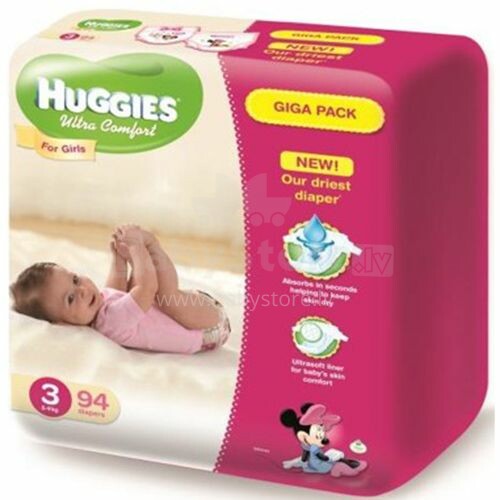 „Huggies Ultra Comfort Giga Girls“ prekės 411544632 sauskelnės 5–9 kg, 94 vnt