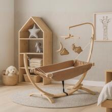 Hammock with Wooden Frame Art.101082 Beige  Bērnu šūpuļis ar koka rāmi - ergonomisks 66 x 150 cm piekarināms atpūtas krēsls