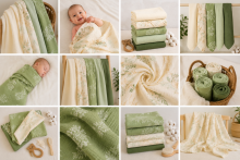Yukkidds Muslin Cloths Art.1017 Green Leaf Augstākās kvalitātes muslina autiņš no bambusa , 5 gb. (60x60 cm)