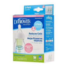 Dr. Brown’s Natural Flow® Options+™ PP Narrow Art.SB2200-P3 бутылочка для недоношенных и новорожденных малышей с соской Preemie,60мл,2 шт